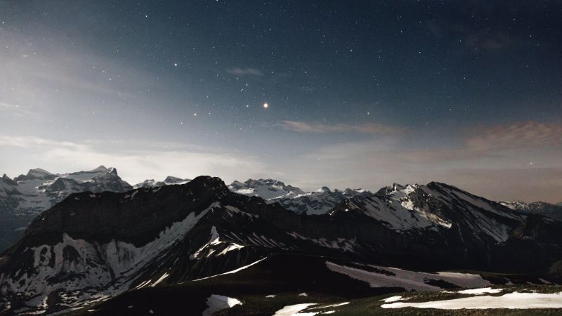 горы, 4k, HD, снег, звезды (horizontal)