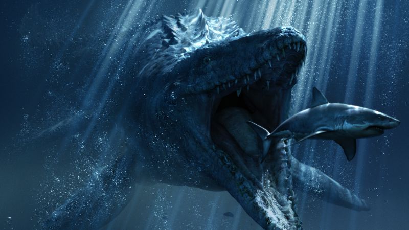 Мир юрского периода, Динозавры, Лучшие фильмы 2015, кино, акула, динозавр (horizontal)