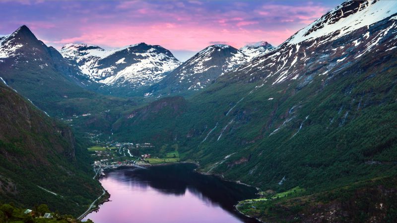 Норвегия, 5k, 4k, фьорд, горы, река, небо (horizontal)