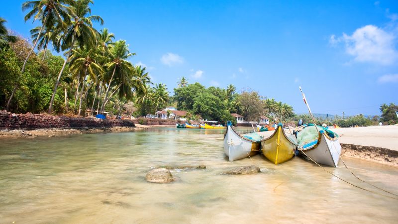 Гоа, 5k, 4k, Индия, Индийский океан, пальмы, лодки, путешествия, туризм, лучшие пляжи в мире (horizontal)