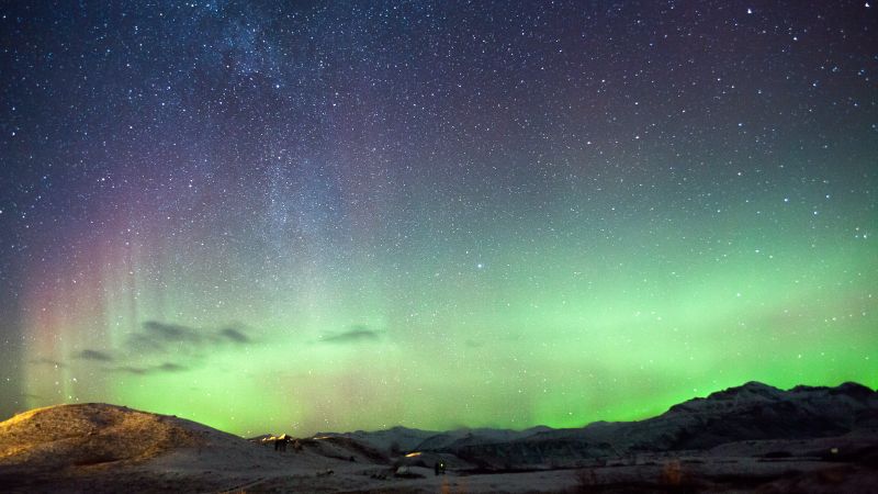 Исландия, 5k, 4k, северное сияние, горы, ночь, звезды (horizontal)