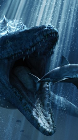 Мир юрского периода, Динозавры, Лучшие фильмы 2015, кино, акула, динозавр (vertical)