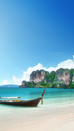 Таиланд, 5k, 4k, 8k, пляж, берег, лодка, скалы, путешествия, туризм (vertical)