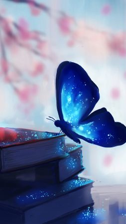 Бабочка, книги, магия, арт (vertical)
