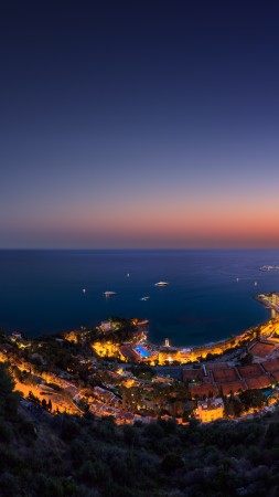монако, принципалити, ночь, небо, свет, лодки, яхты, город, путешествие, море, океан, сумерки, виста, отель (vertical)