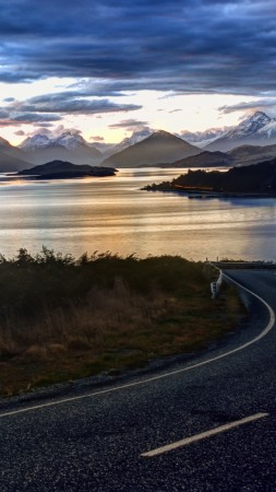новая зеландия, 4k, HD, природа, пейзаж, Небо, облака, горы, озеро (vertical)