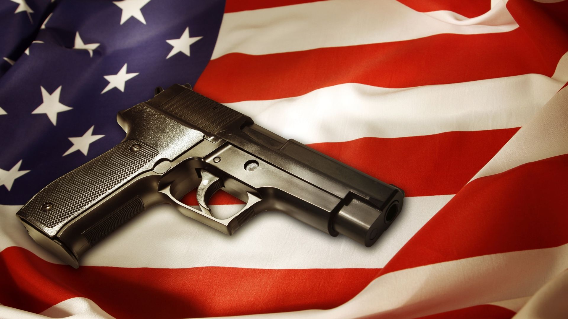 Пистолет, американский флаг, флаг США, Gun, pistol, flag USA (horizontal)