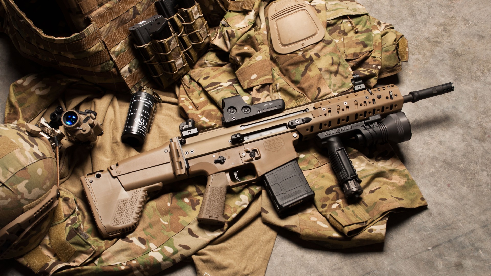 FN SCAR, штурмовая винтовка, аммуниция, униформа, FN SCAR, assault rifle, modular rifle, FN Herstal, hand grenade, military, ammunition, uniform (horizontal)