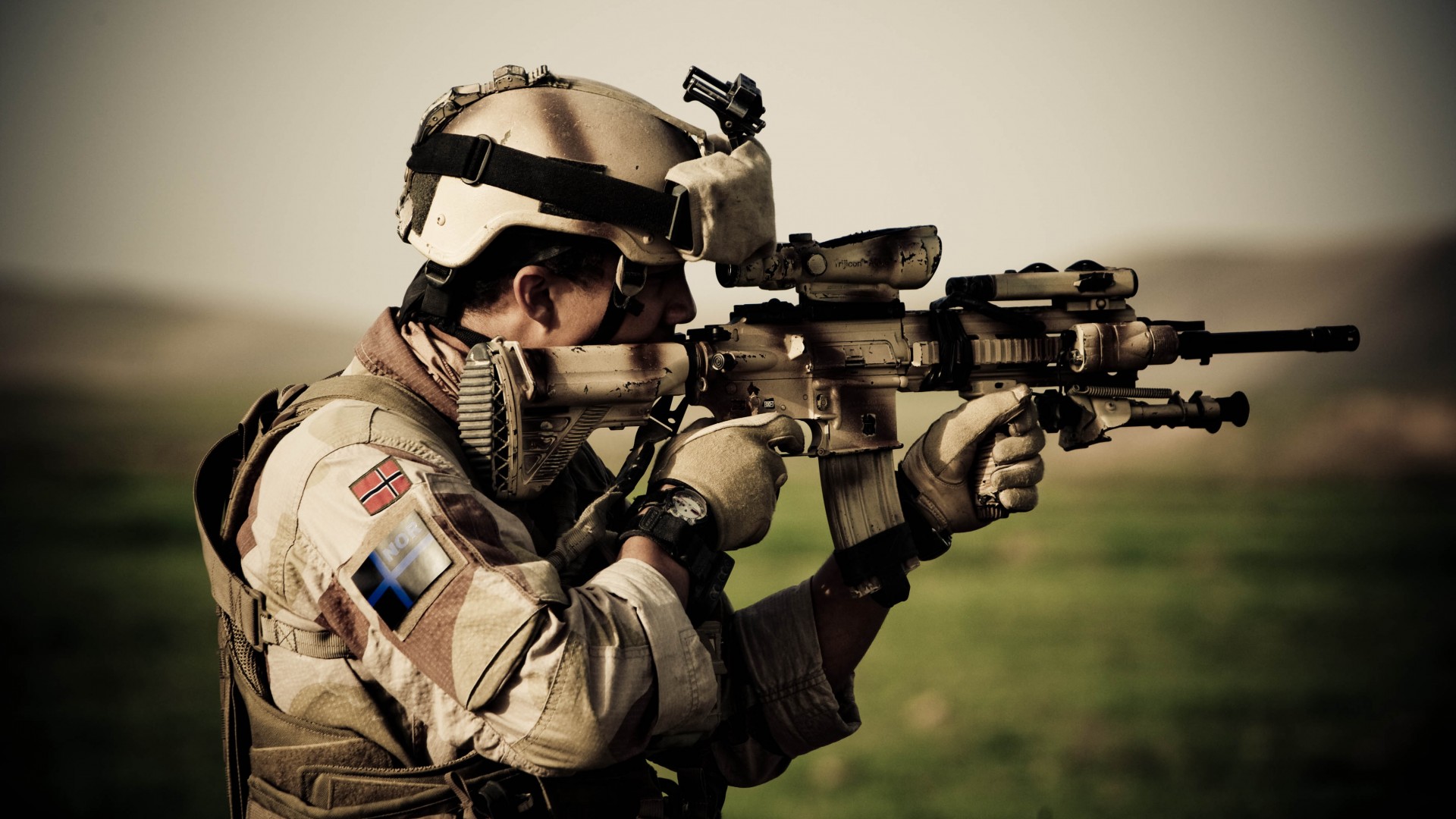 автомат, HK416, Армия Норвегии, HK416, soldier, Heckler & Koch, Norwegian Army, assault rifle, camo, scope (horizontal)