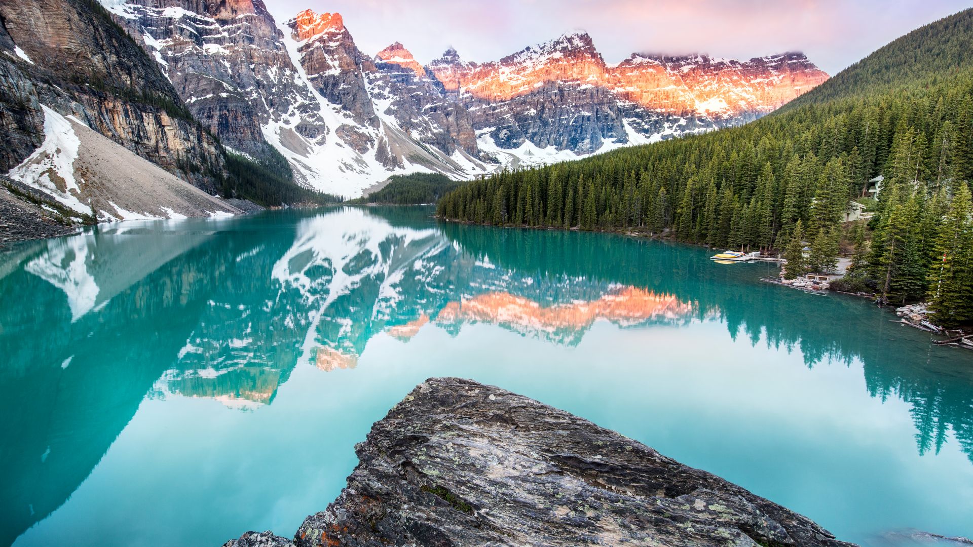 озеро Морейн, горы, Moraine Lake, Banff, Canada, mountains, forest, 4k (horizontal)