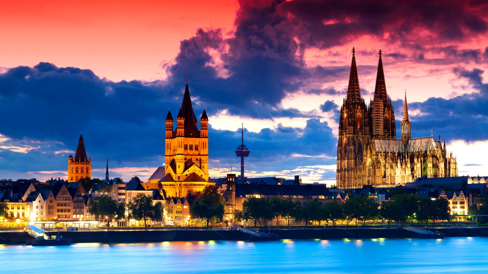 Кельнский собор, Германия, Cologne Cathedral, Germany, Cologne, Europe, night, 4k (horizontal)
