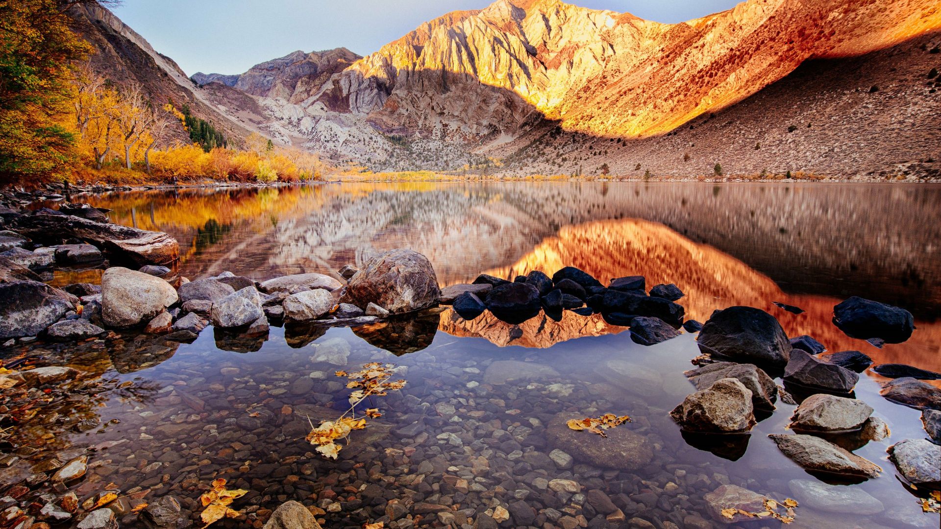 Озеро Конвикт, гора Моррисон, осень, Convict Lake, autumn, Mount Morriso, California, 4k (horizontal)