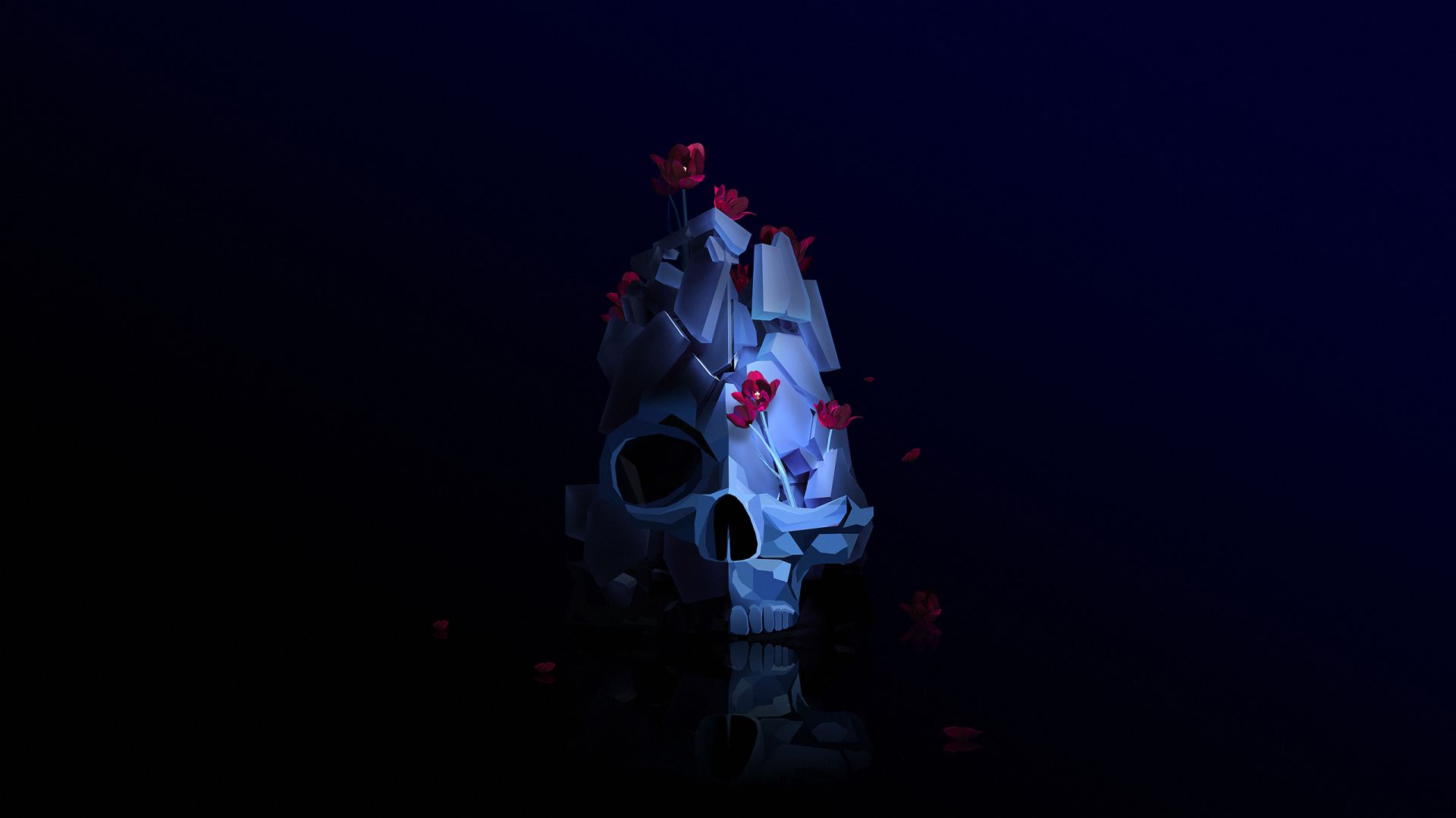 череп, цветок, skull, flower, 3D, HD (horizontal)