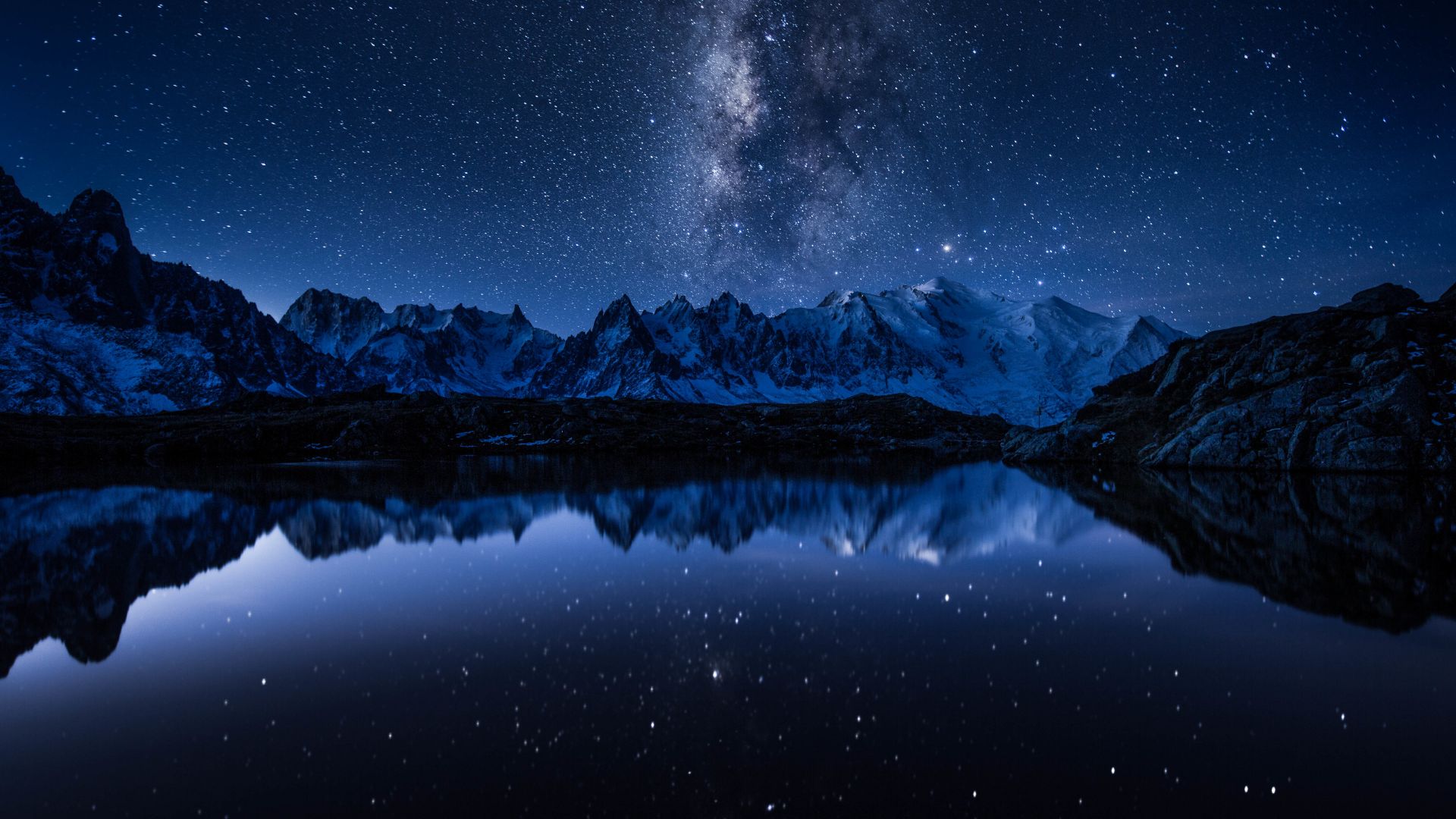 звезды, горы, stars, mountains, lake, 5k (horizontal)