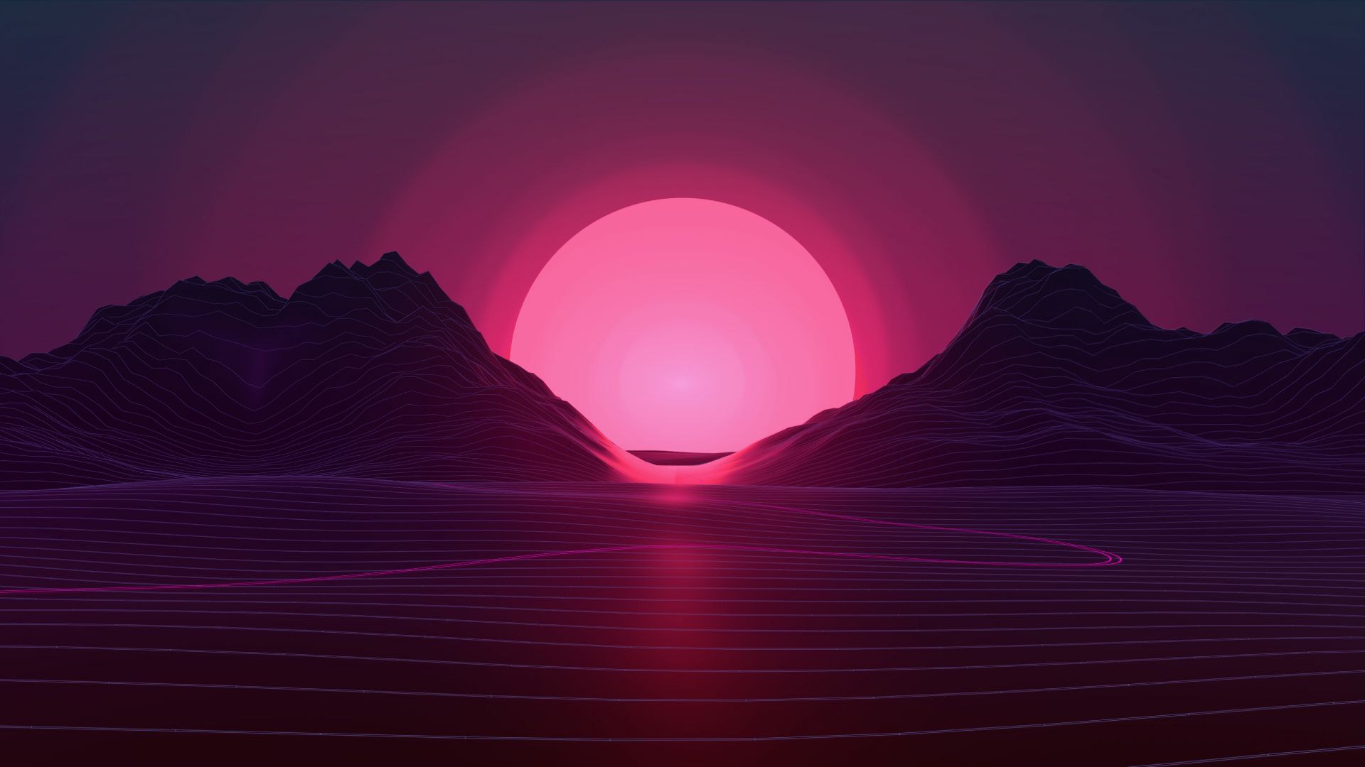 Ретровейв, Retrowave, lines, sunset, 4K (horizontal)