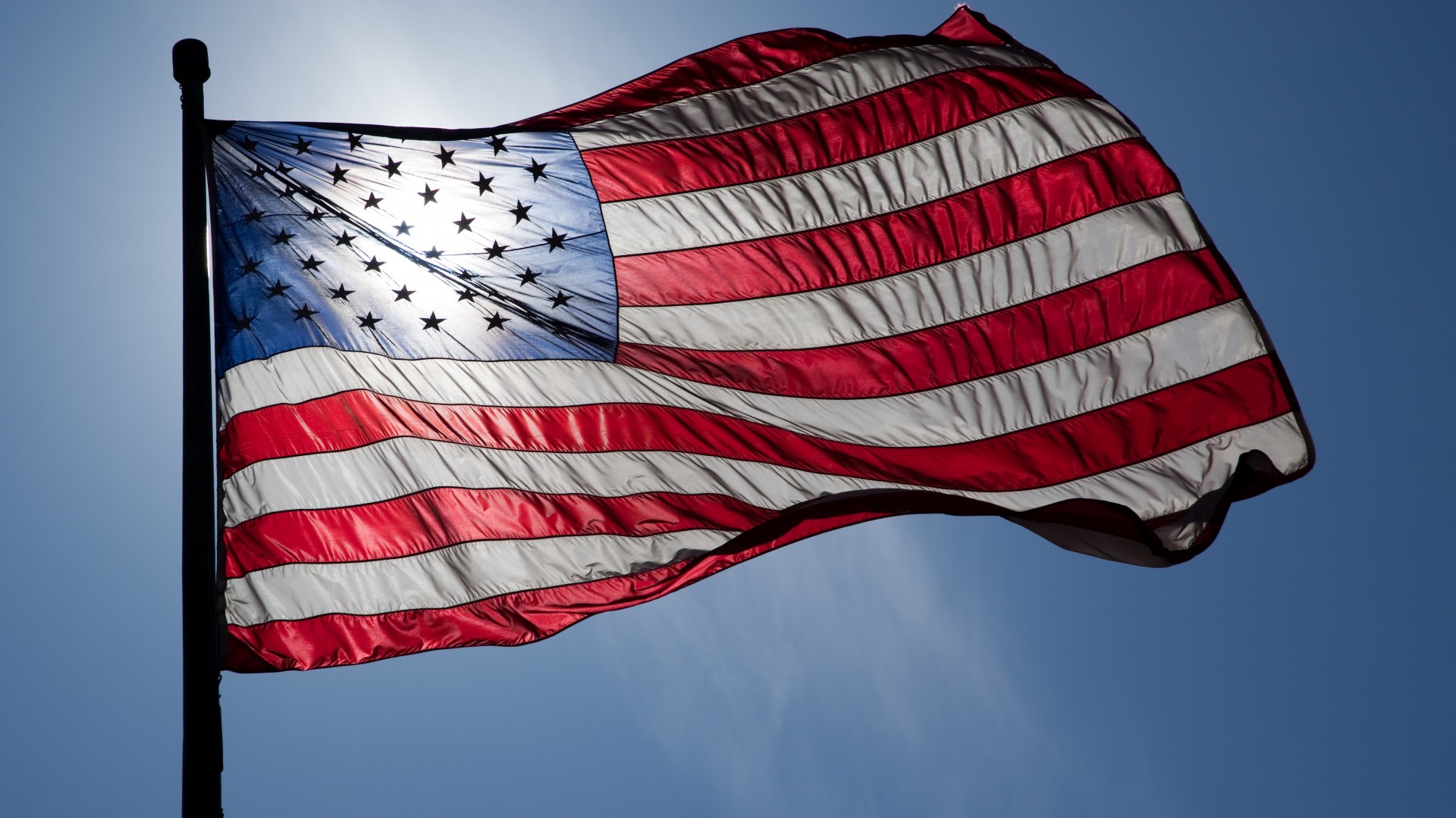 День флага, США, событие, улица, небо, солнце, Flag Day, USA, event, street, sky, sun,  (horizontal)