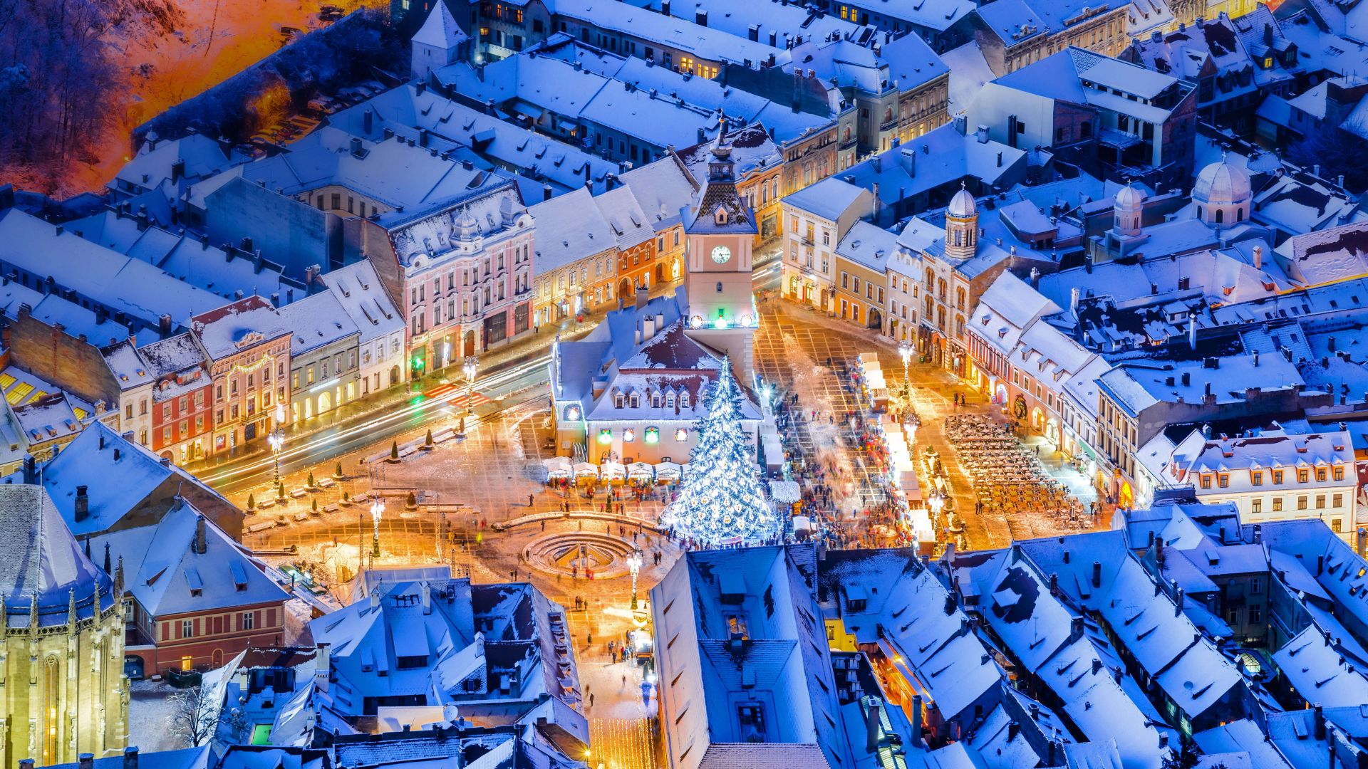 Рождество, снег, зима, Christmas, Braşov, Romania, winter, snow, 5K (horizontal)