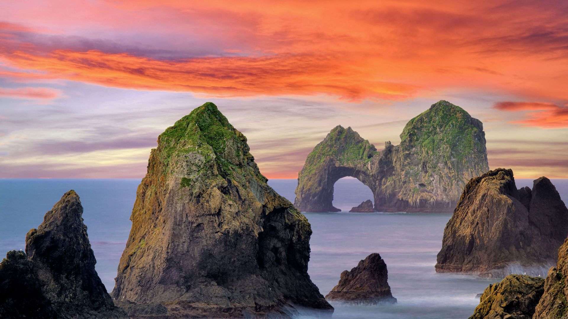закат, скалы, океан, sunset, rocks, ocean, 4K (horizontal)