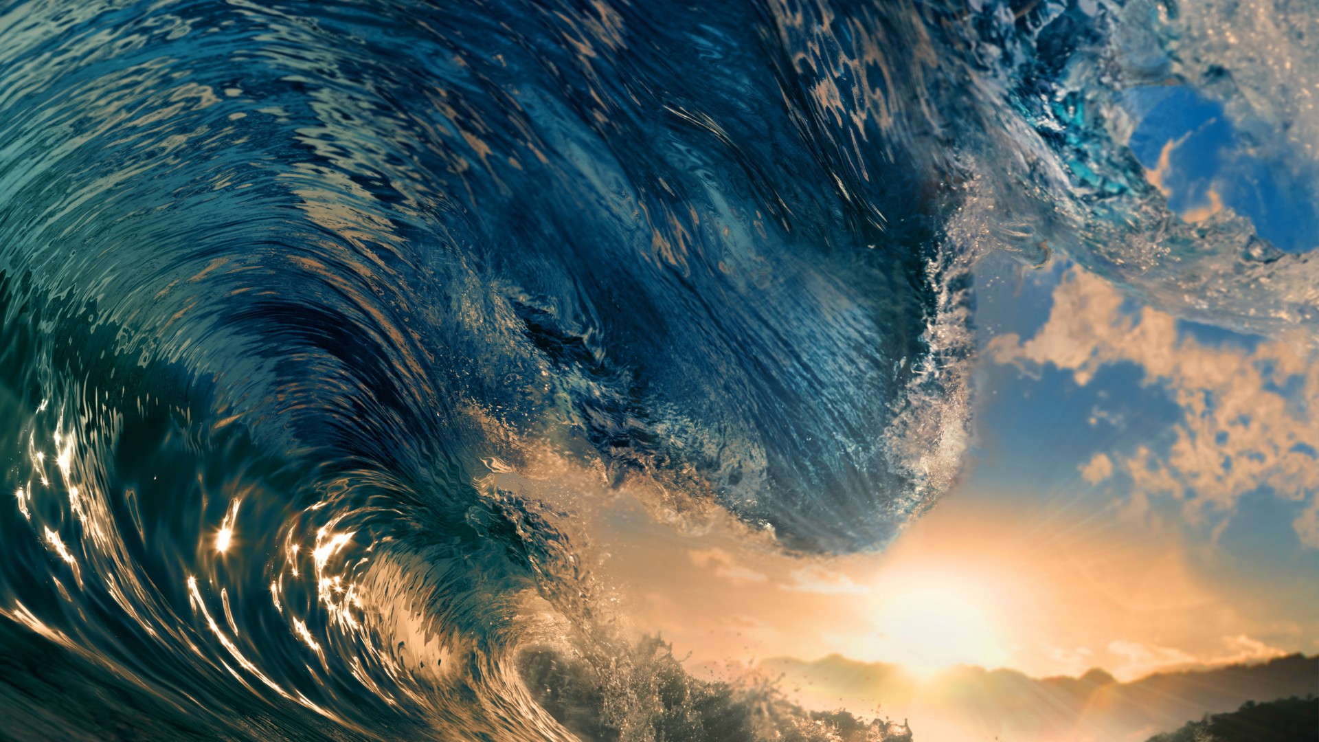 море, 5k, 4k, океан, волна, синий, закат, солнце, лучи, Sea, 5k, 4k wallpaper, ocean, water, wave, sunset, sky, rays, sun, blue (horizontal)