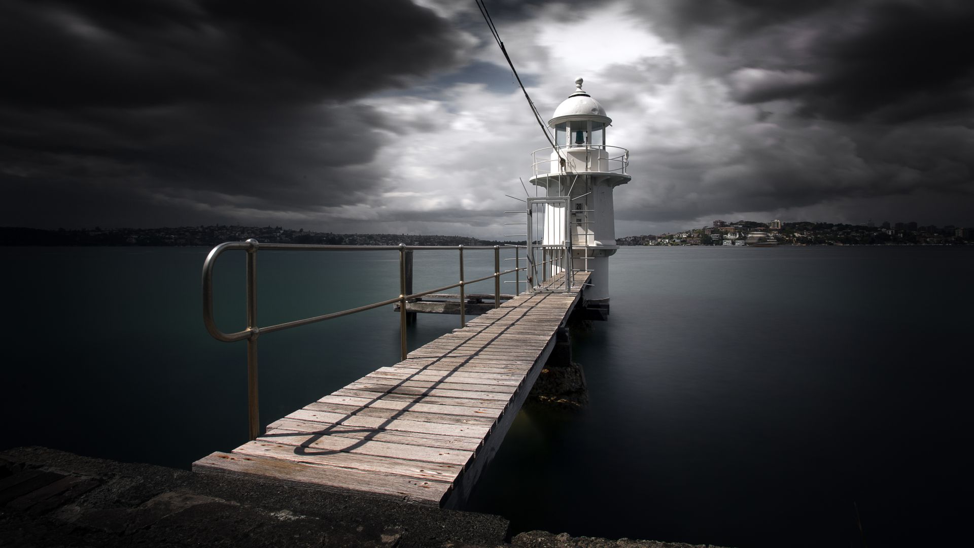Сидней-Харбор, 5k, 4k, 8k, маяк, река, облака пирс, Sydney Harbour, 5k, 4k wallpaper, 8k, lighthouse, river, pierce, clouds (horizontal)