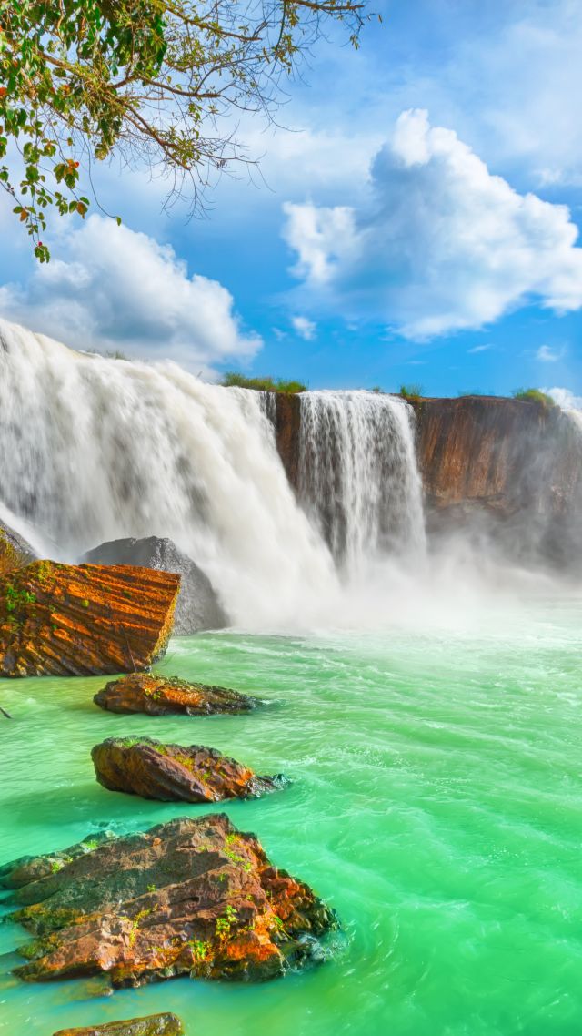 водопад, 4k, HD, Вьетнам, waterfall, 4k, HD wallpaper, Beautiful Dry Nur, Vietnam (vertical)