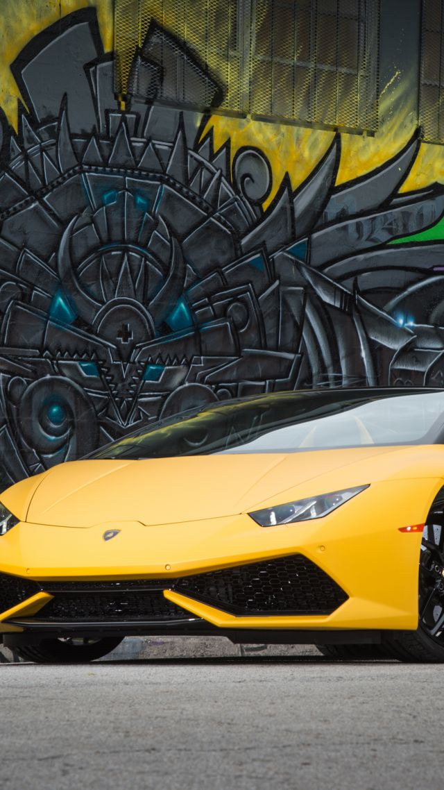 Ламборджини Хуракан ЛП 610-5 Спайдер, Ламборджини Хуракан, граффити, желтый, Lamborghini Huracán LP 610-4 Spyder, bodykit, graffiti, yellow (vertical)