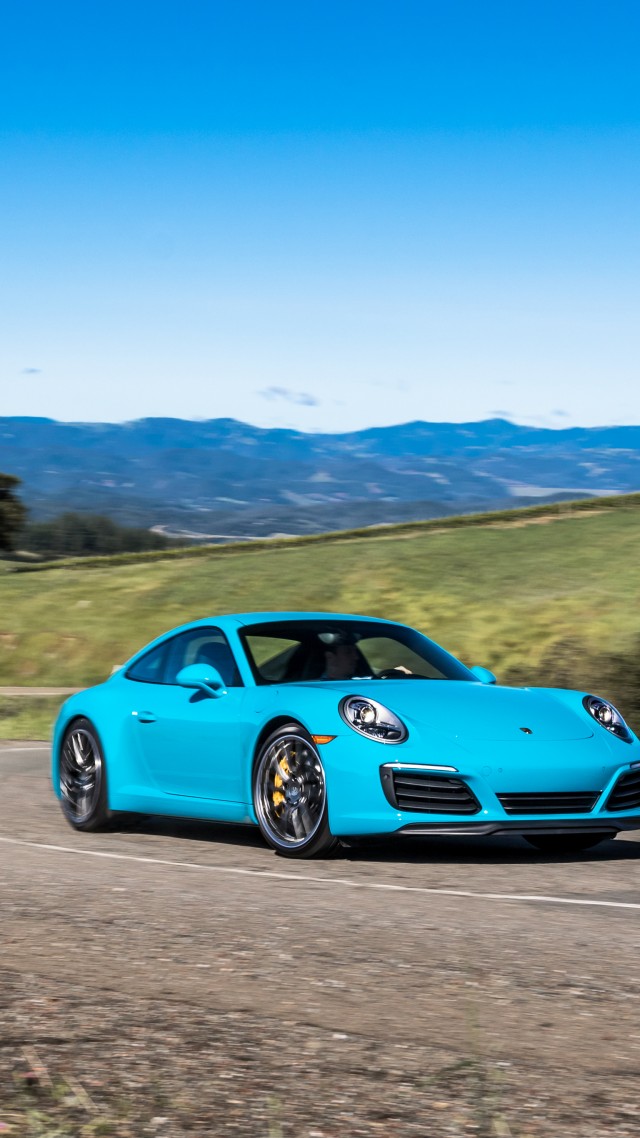 Порш 911 Каррера 4с, купе, голубой, Porsche 911 Carrera 4S Coupe, blue (vertical)