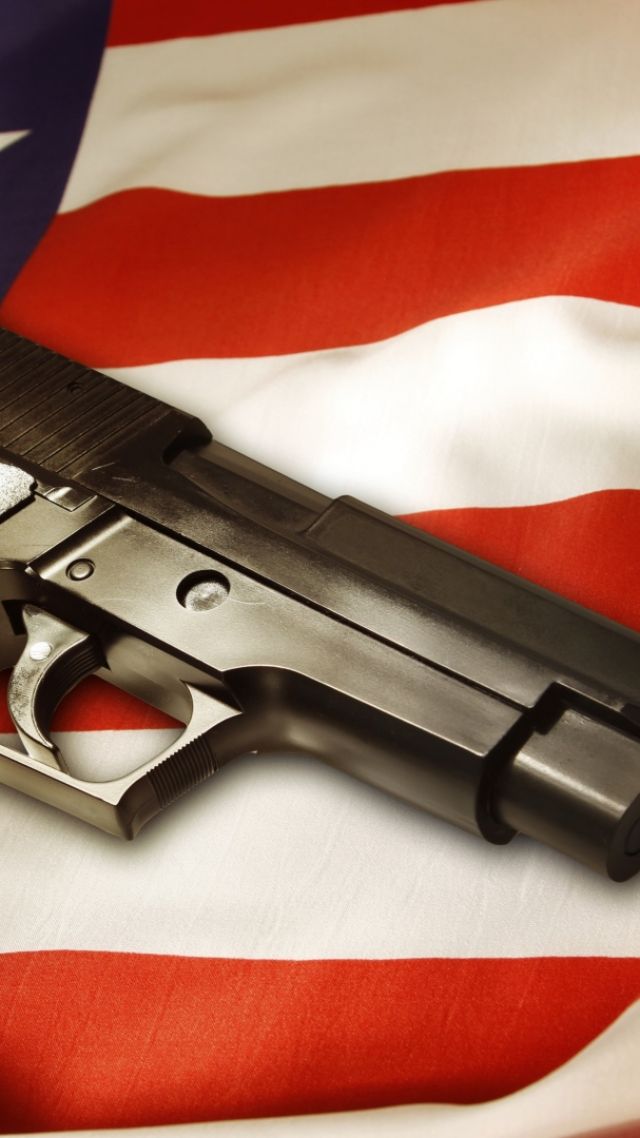 Пистолет, американский флаг, флаг США, Gun, pistol, flag USA (vertical)