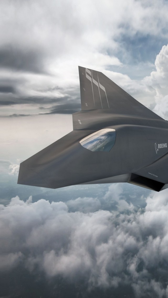 Boeing F X, Боинг, истребитель, армия Сша, ВВС США, Boeing F X, fighter aircraft, clouds, Concept, U.S. Air Force (vertical)