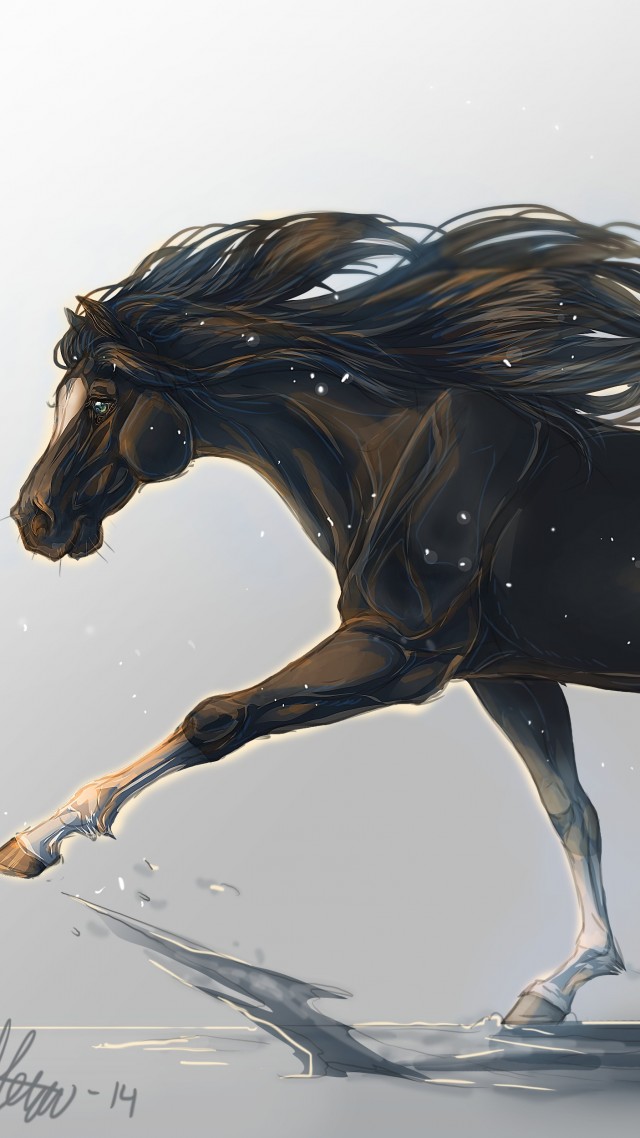 лошадь, 5k, 4k, копыта, грива, скачет, черная, белый фон, арт, horse, hooves, 5k, 4k wallpaper, mane, galloping, black, white background, art,  (vertical)