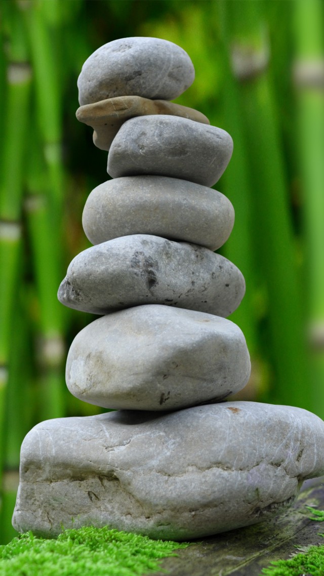камни, бамбук, stones, bamboo, green, 4k (vertical)