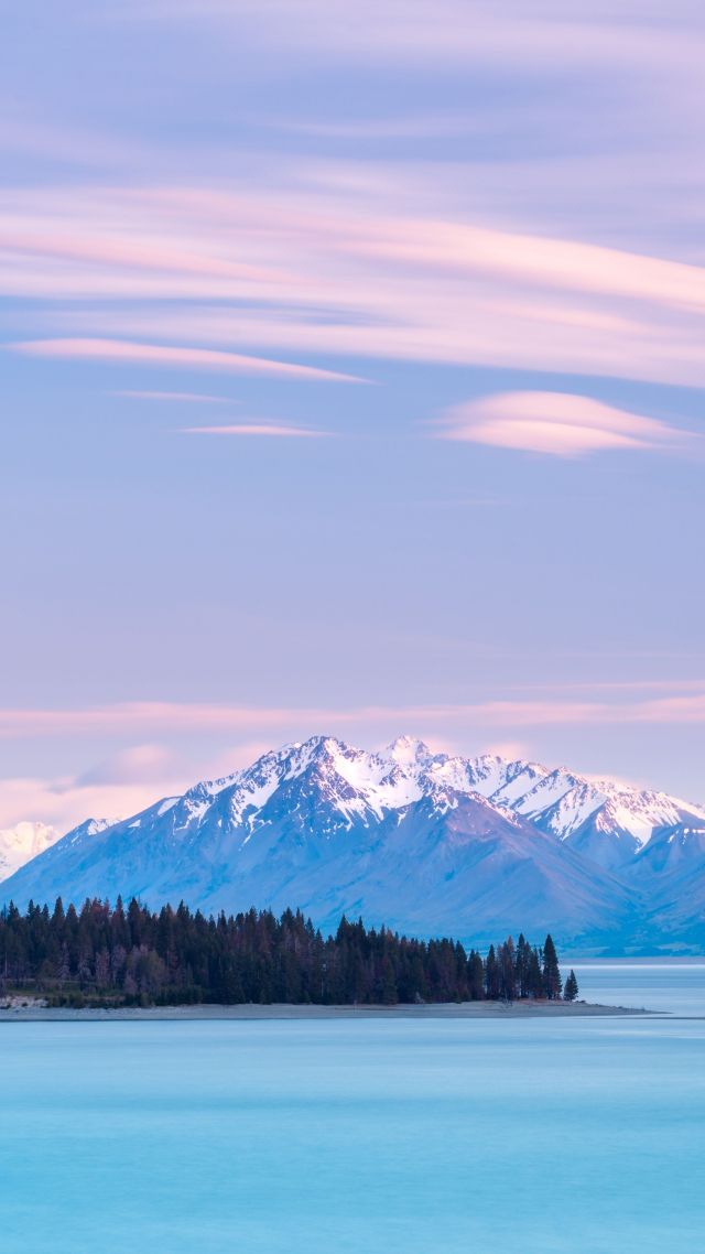 Озеро Текапо, Новая Зеландия, Lake Tekapo, New Zealand, mountains, sky clouds, 8k (vertical)
