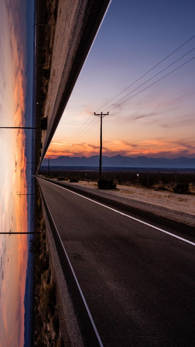 дорога, небо, закат, road, sky, sunset, artwork, 4k (vertical)