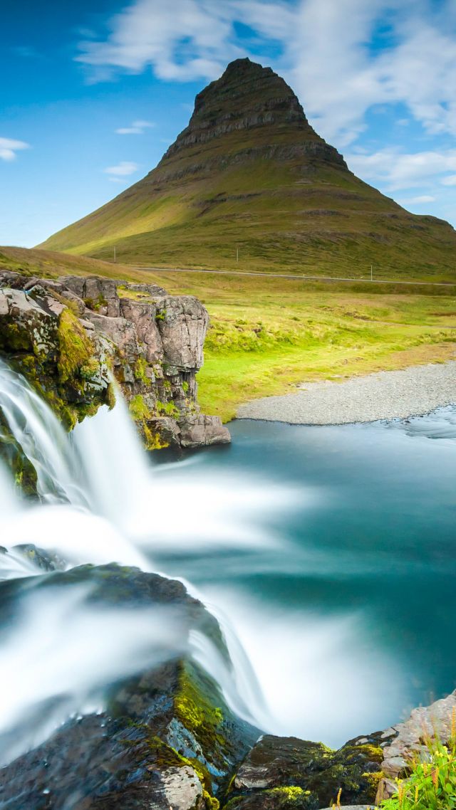 Рейкьявик, Reykjavik, Iceland, waterfall, river, mountain, 4k (vertical)