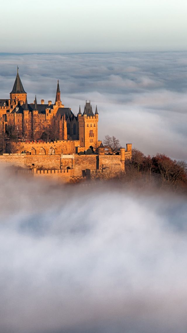 Замок Гогенцоллерн, Hohenzollern Castle, Germany, Europe, fog, 4k (vertical)