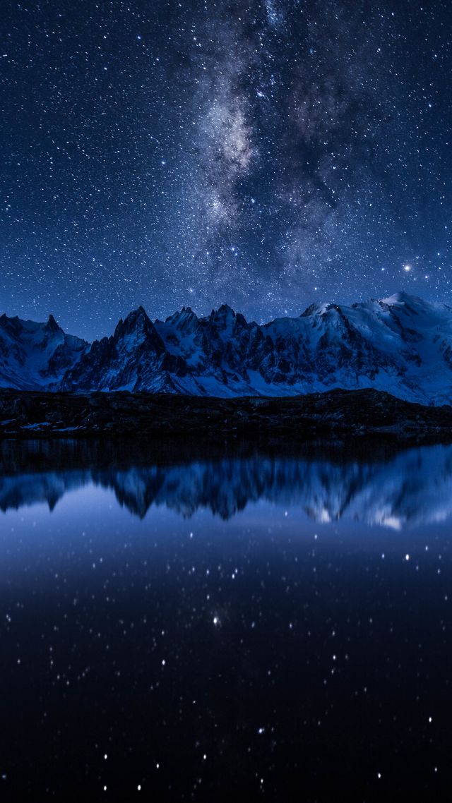 звезды, горы, stars, mountains, lake, 5k (vertical)