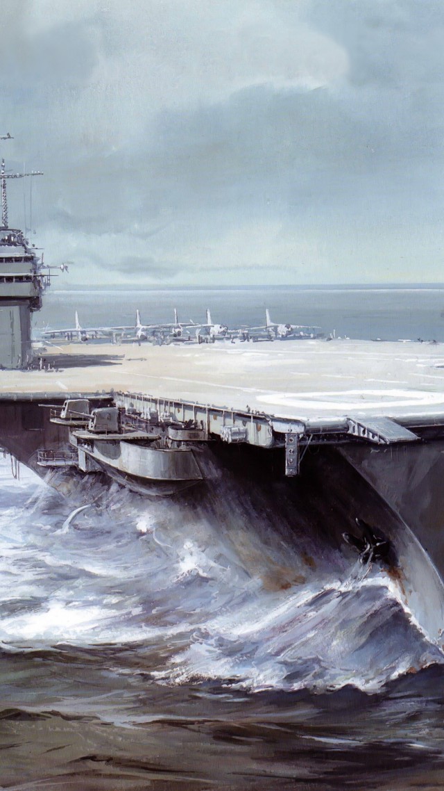 Саратога, авианосец, рисунок, арт, USS Saratoga, CVA 60, CVB-60, carrier, Forrestal-class, aircraft, art, painting (vertical)