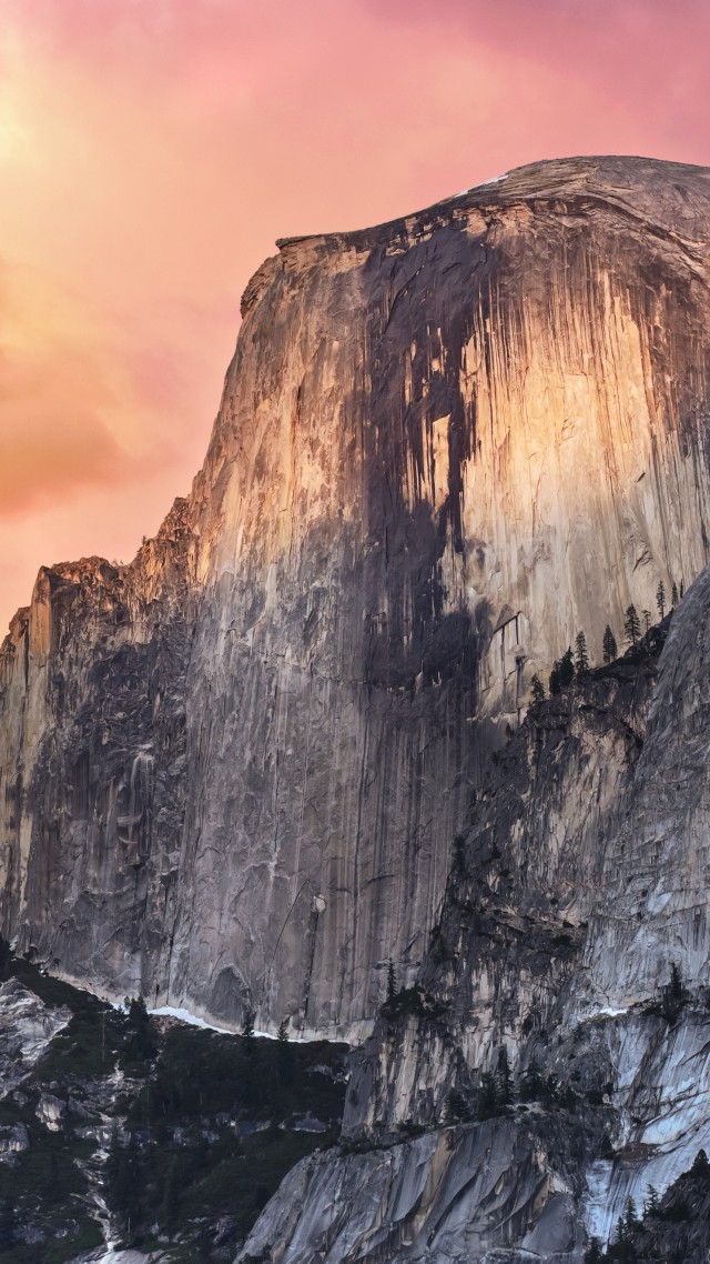 Обои Эпл, 5k, 4k, 8k, горы, закат, El Capitan, 5k, 4k wallpaper, 8k, yosemite, forest, OSX, apple, mountains, sunset (vertical)