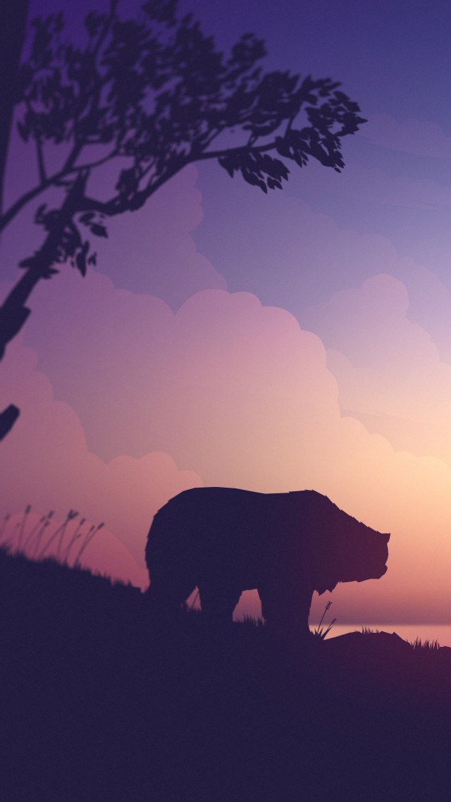 закат, медведь, олень, sunset, bear, deer, 8K (vertical)