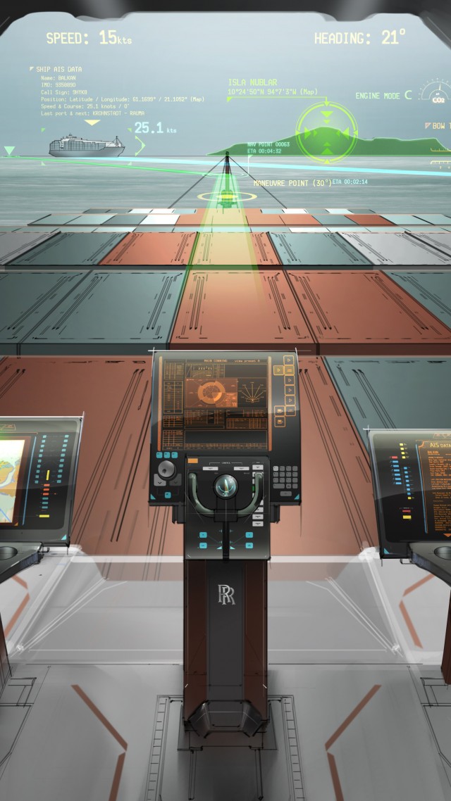 навигация грузового судна, будущее, капитанский мостик, cargo ship envisioning, 2025, future, illustration, bridge, containers (vertical)
