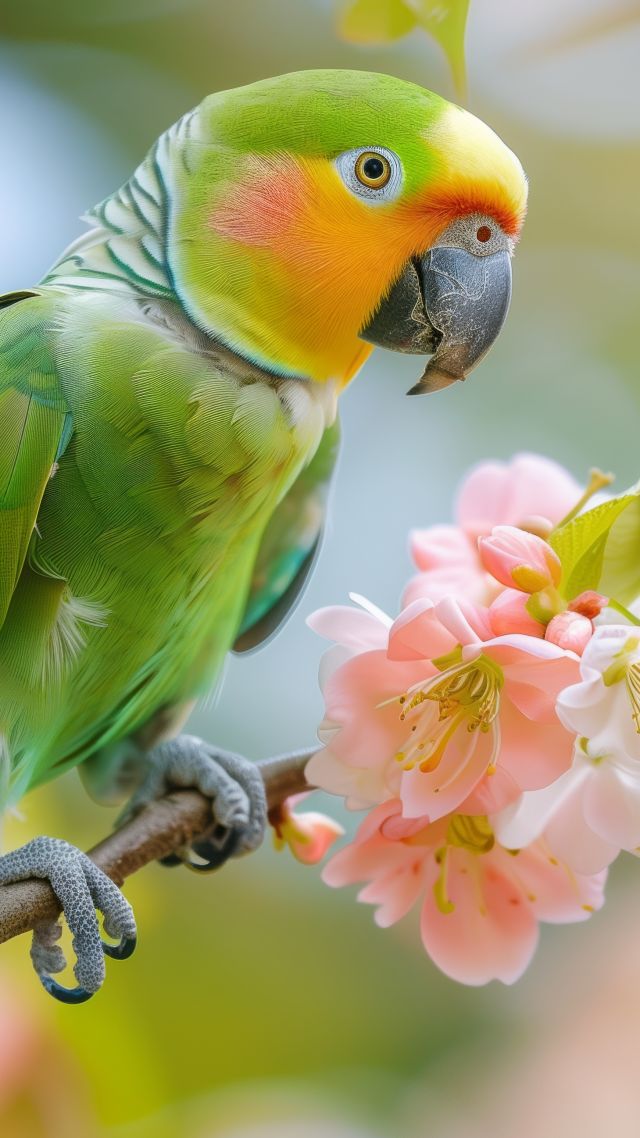 parrot, blossom, pink (vertical)