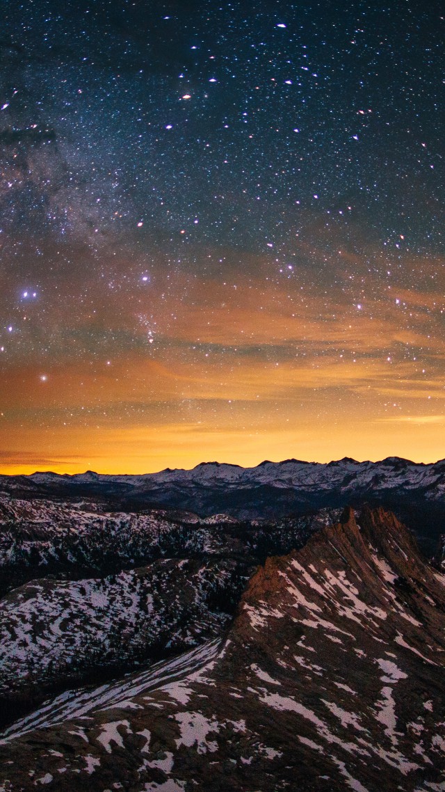 Обои Эпл, 5k, 4k, 8k, лес, горы, закат, звезды, Yosemite, 5k, 4k wallpaper, 8k, forest, stars, sunset, OSX, apple, mountains (vertical)