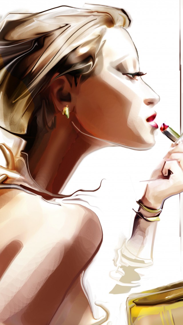 портрет, девушка, рисунок, помада, girl, portrait, art, lipstick (vertical)