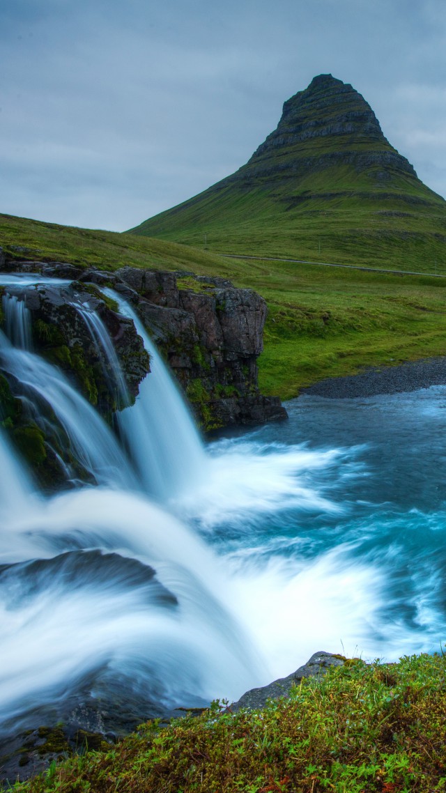 Снайфедльснес, 5k, 4k, Исландия, водопад, горы, река, Snæfellsnes, 5k, 4k wallpaper, Iceland, waterfall, hills, river,  (vertical)