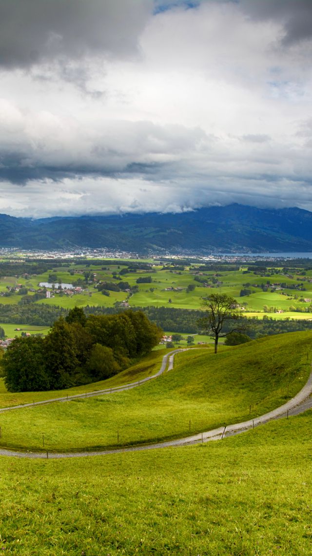 Швейцария, 4k, HD, холмы, горы, деревья, облака, Switzerland, 4k, HD wallpaper, hills, mountains, trees, clouds (vertical)