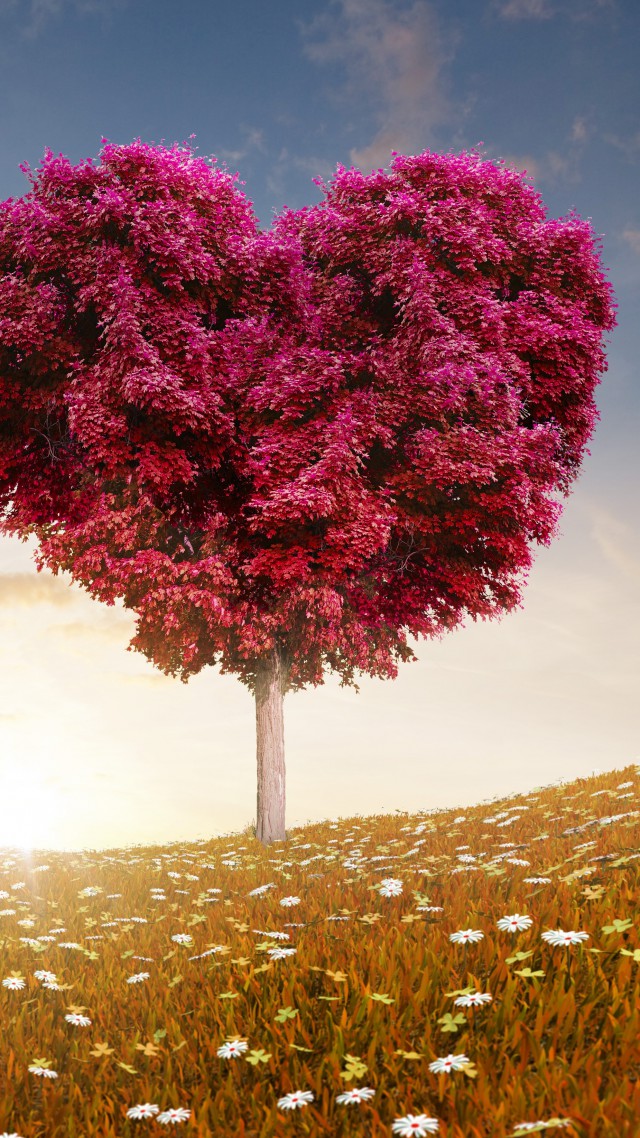Луга, 5k, 4k, 8k, дерево, любовь, солнце, Meadows, 5k, 4k wallpaper, 8k, tree, love, sun (vertical)