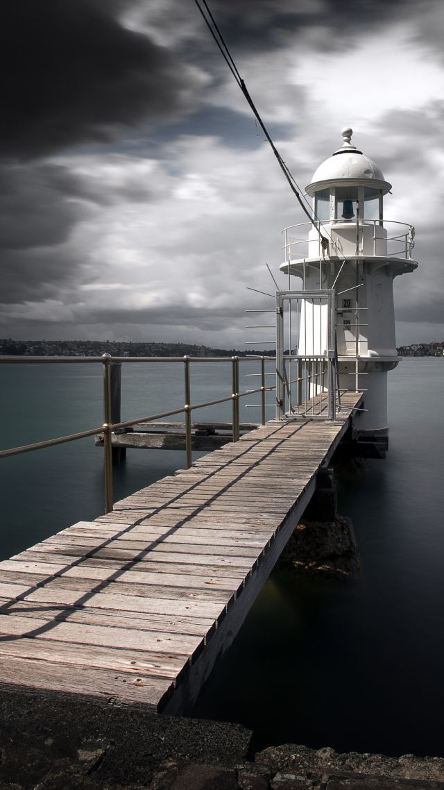 Сидней-Харбор, 5k, 4k, 8k, маяк, река, облака пирс, Sydney Harbour, 5k, 4k wallpaper, 8k, lighthouse, river, pierce, clouds (vertical)
