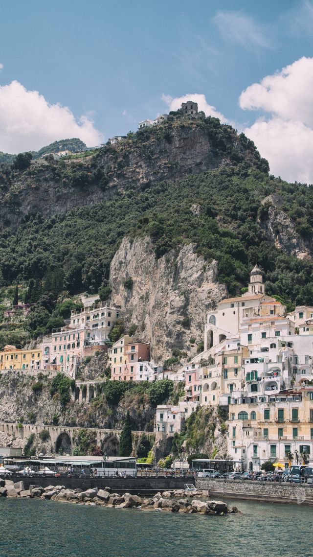 Амальфи, 5k, 4k, побережье Амальфи, Италия, скалы, облака, Amalfi, 5k, 4k wallpaper, Amalfi Coast, Italy, rocks, clouds (vertical)
