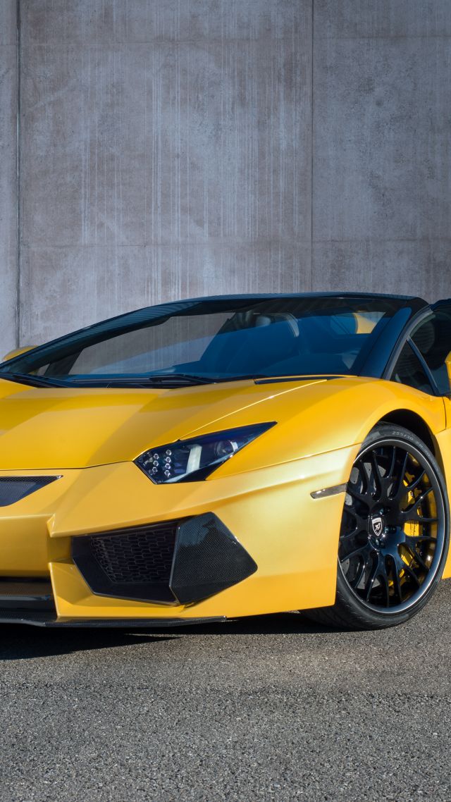Ламборджини Авентадор, Специальное издание, желтый, Lamborghini Aventador, roadster, yellow, limited, special edition (vertical)