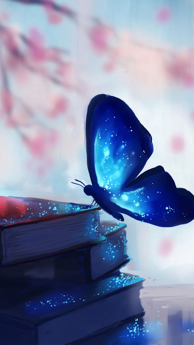Бабочка, книги, магия, арт, Butterfly, books, magic, art (vertical)
